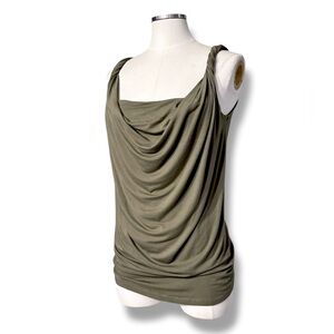 THEORY Olive Green Twist Strap Cowl Neck Tank